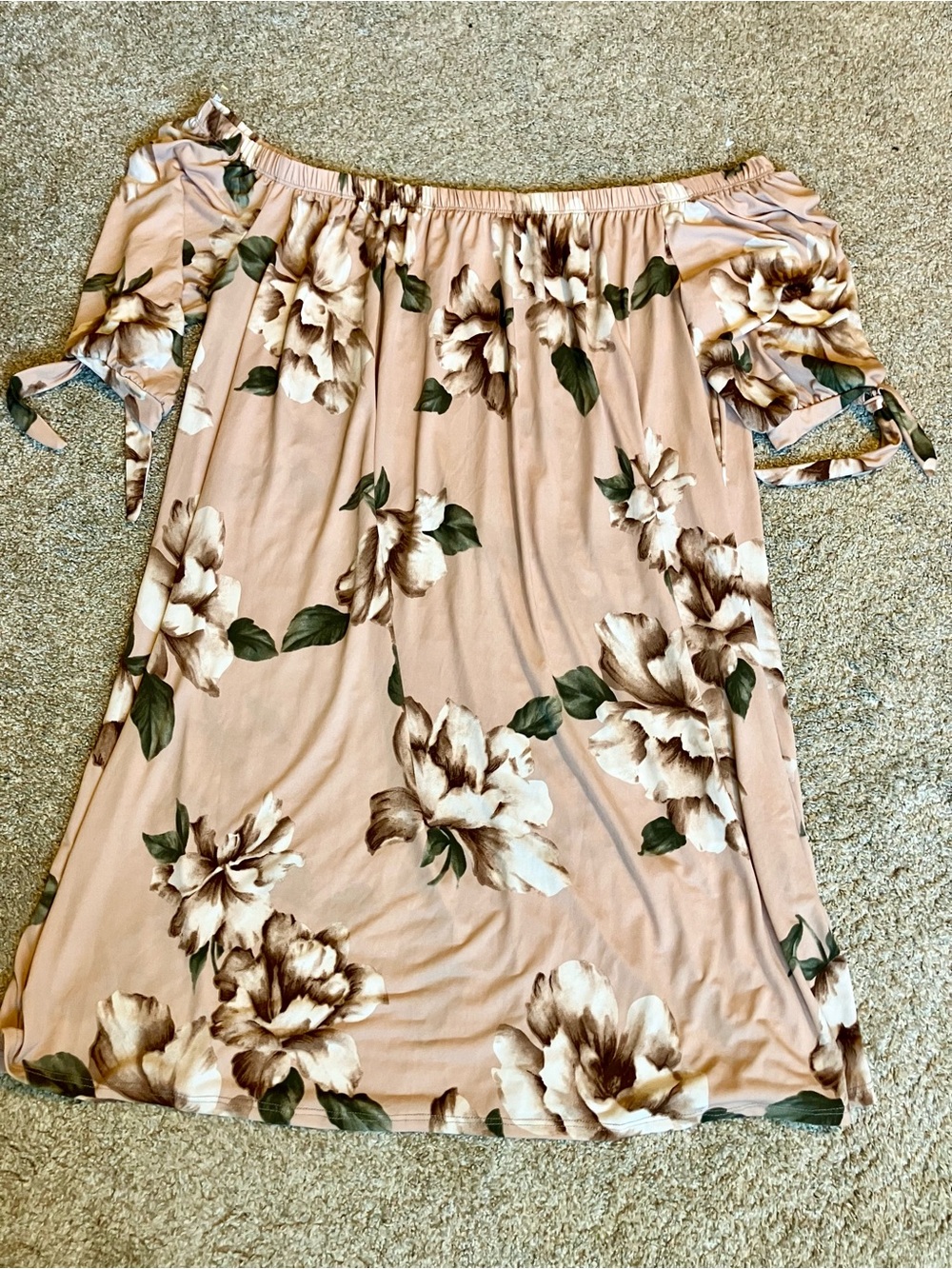 Off-Shoulder Floral Midi Dress in Blush Pink